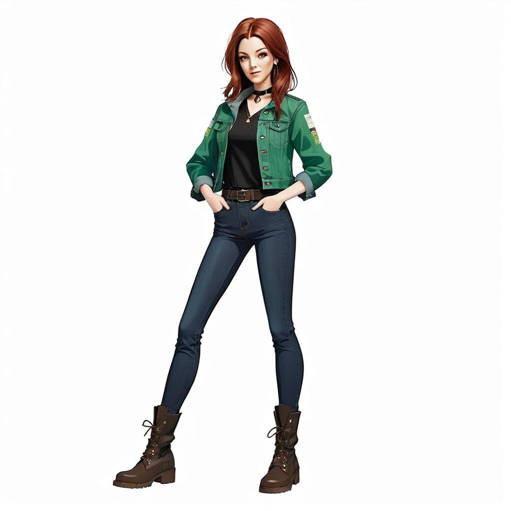 Confident Young Woman with Red Hair in Casual Outfit Confident Young Woman with Red Hair in Casual Outfit