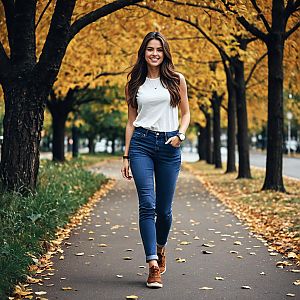 Young Woman in Autumn Foliage