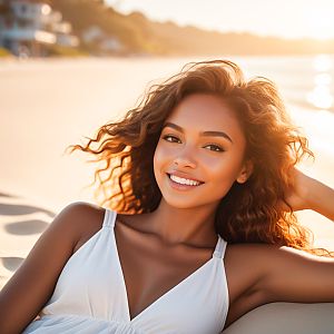 Young Woman at Sunlit Beach