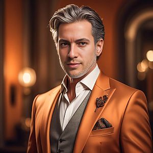 Confident Man in Burnt Orange Satin Blazer
