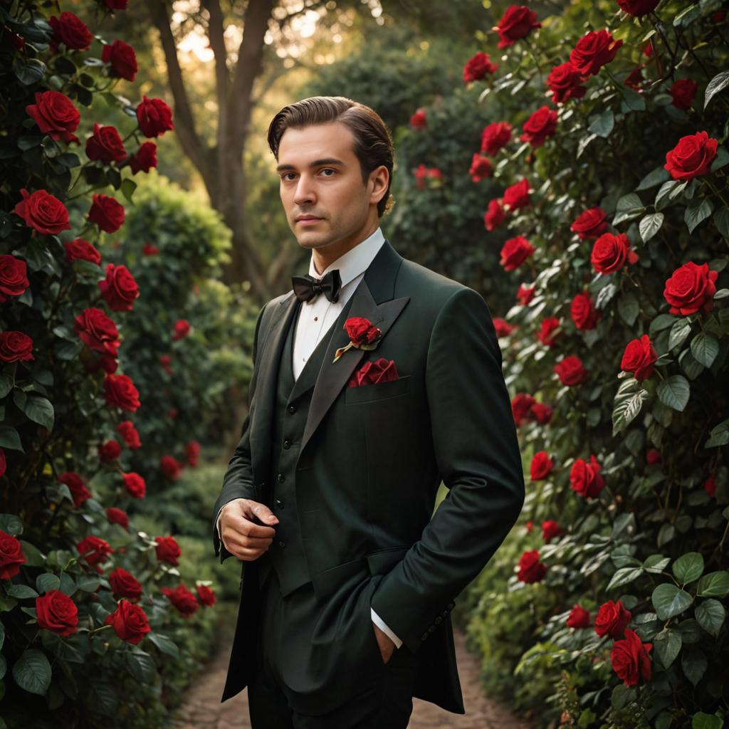 Man in tuxedo in garden