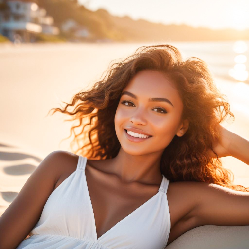 Young Woman at Sunlit Beach Young Woman at Sunlit Beach