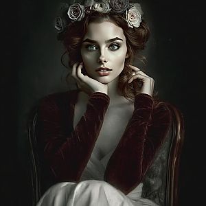 Elegant Woman with Floral Headpiece in Vintage Style Portrait