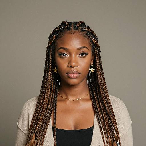 Portrait of Woman with Box Braids and Star Earrings