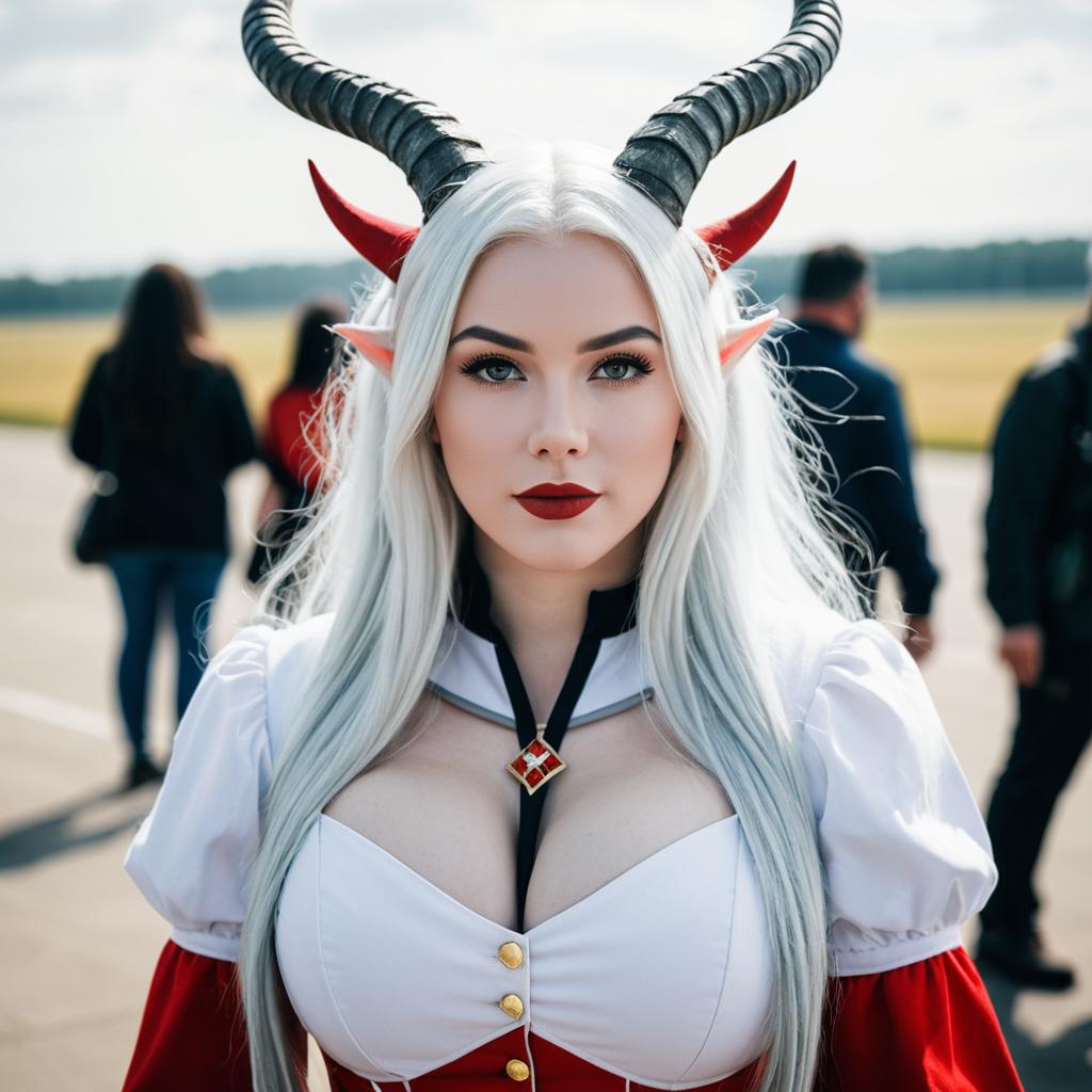 Fantasy Horned Woman Cosplay at Airfield