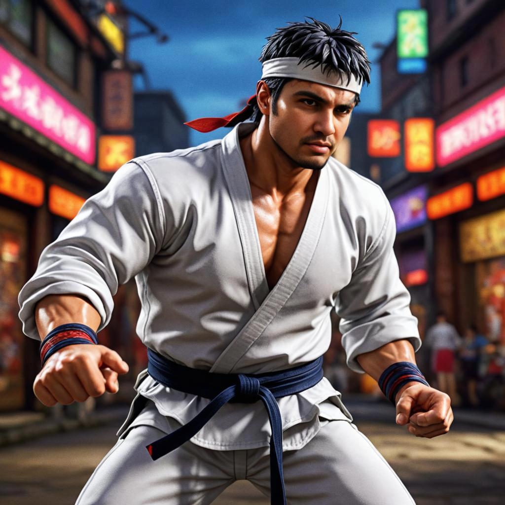 Ryu from Street Fighter in Urban Setting