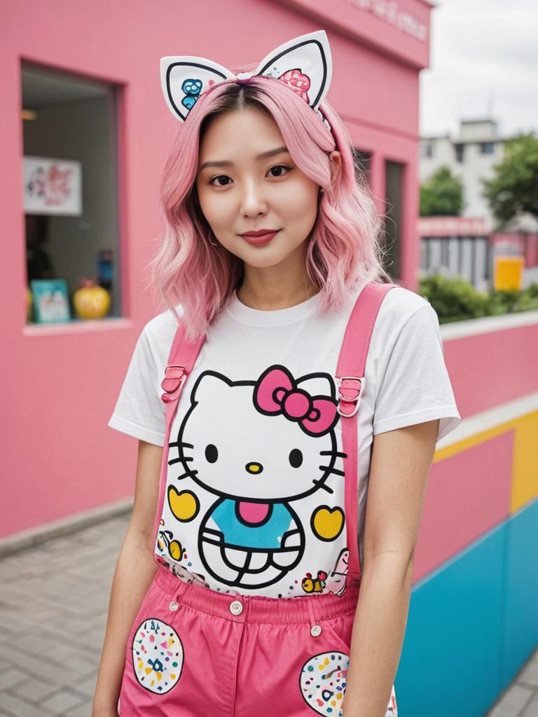 Colorful Hello Kitty Fashion in Urban Setting