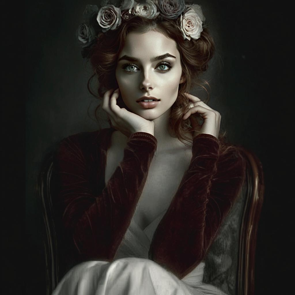 Elegant Woman with Floral Headpiece in Vintage Style Portrait