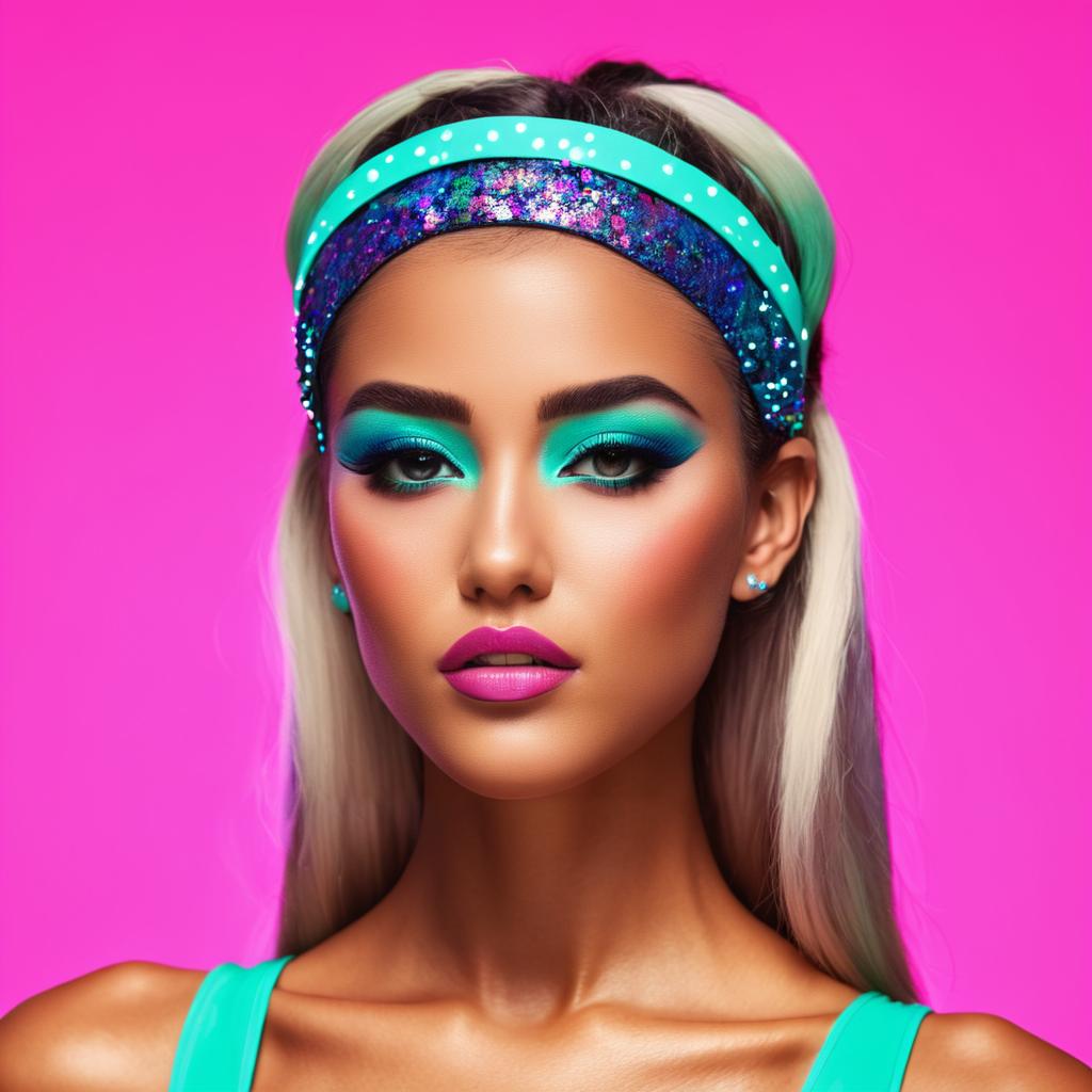 Portrait of Woman with Platinum Blonde Hair and Bold Makeup