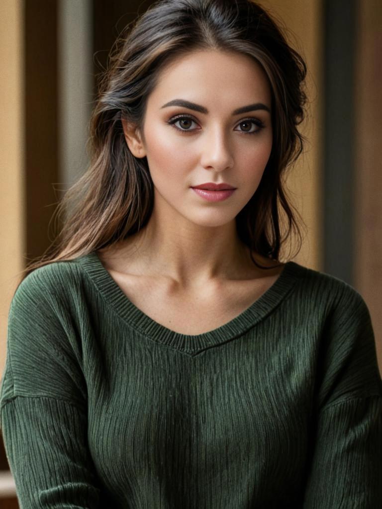 Elegant Woman in Green Sweater