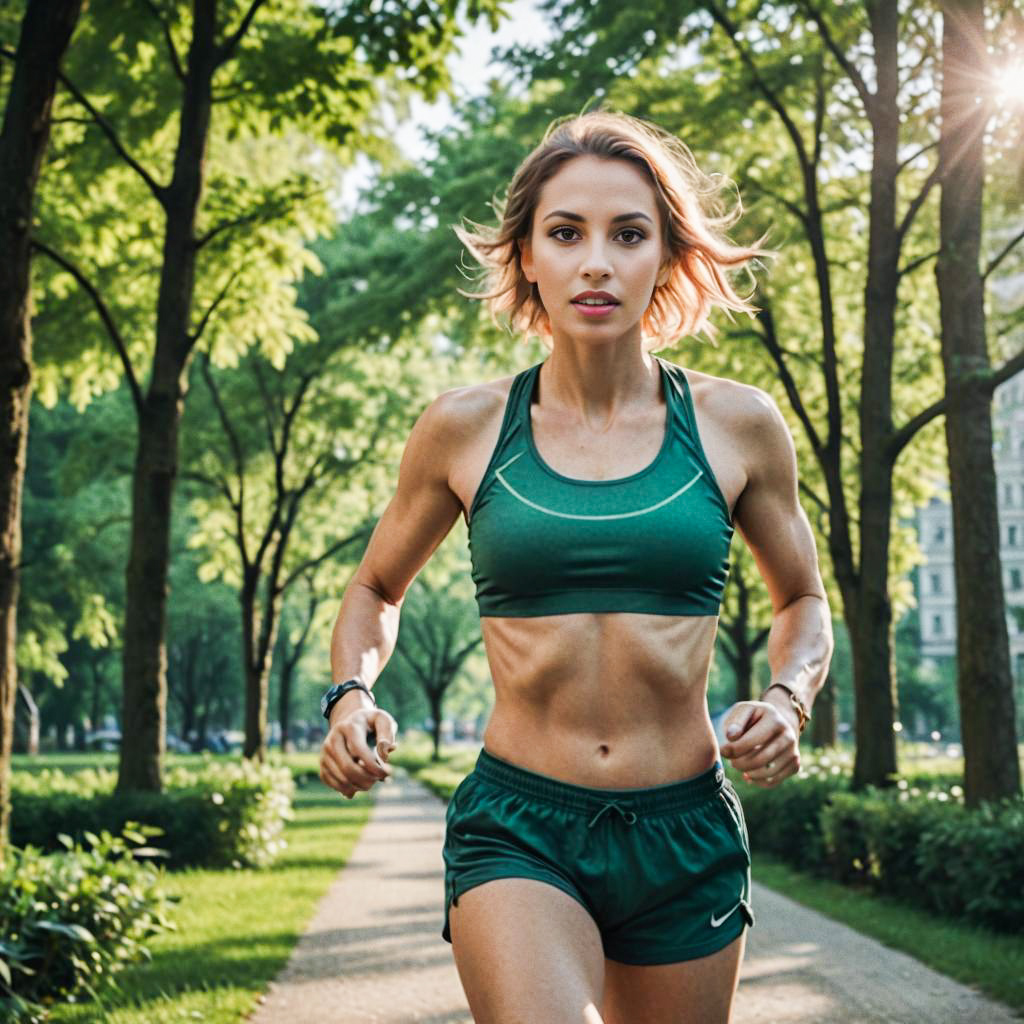 Fit Woman Running in Vibrant Green Athletic Outfit