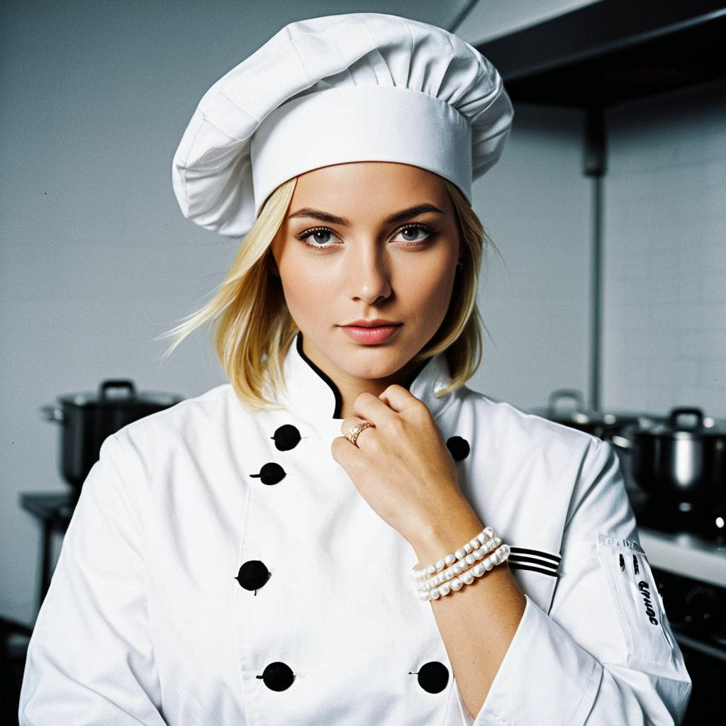 Confident Young Woman Chef in Professional Kitchen