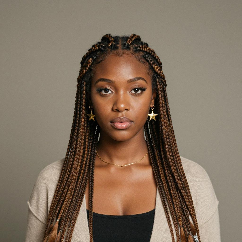 Portrait of Woman with Box Braids and Star Earrings