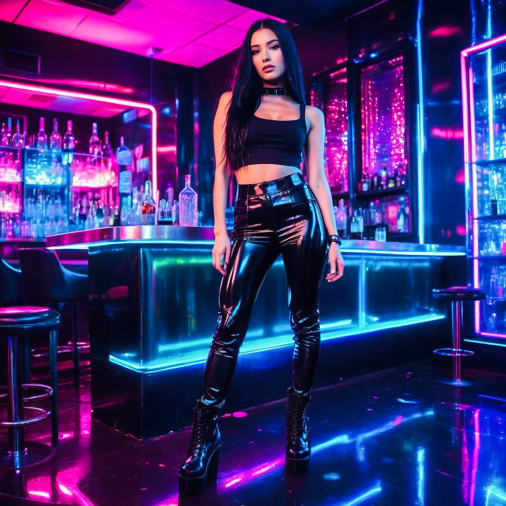 Confident Woman in Neon Bar