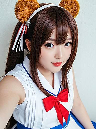 Ankimo Tokino Sora Anime Cosplay Woman in Sailor School Uniform with Bear Ears