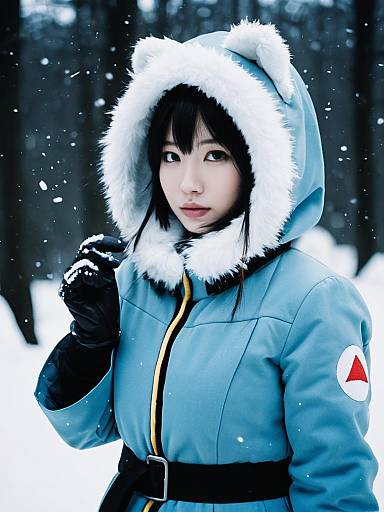 Woman in Uraraka Winter Costume Cinematic Realism Cosplay