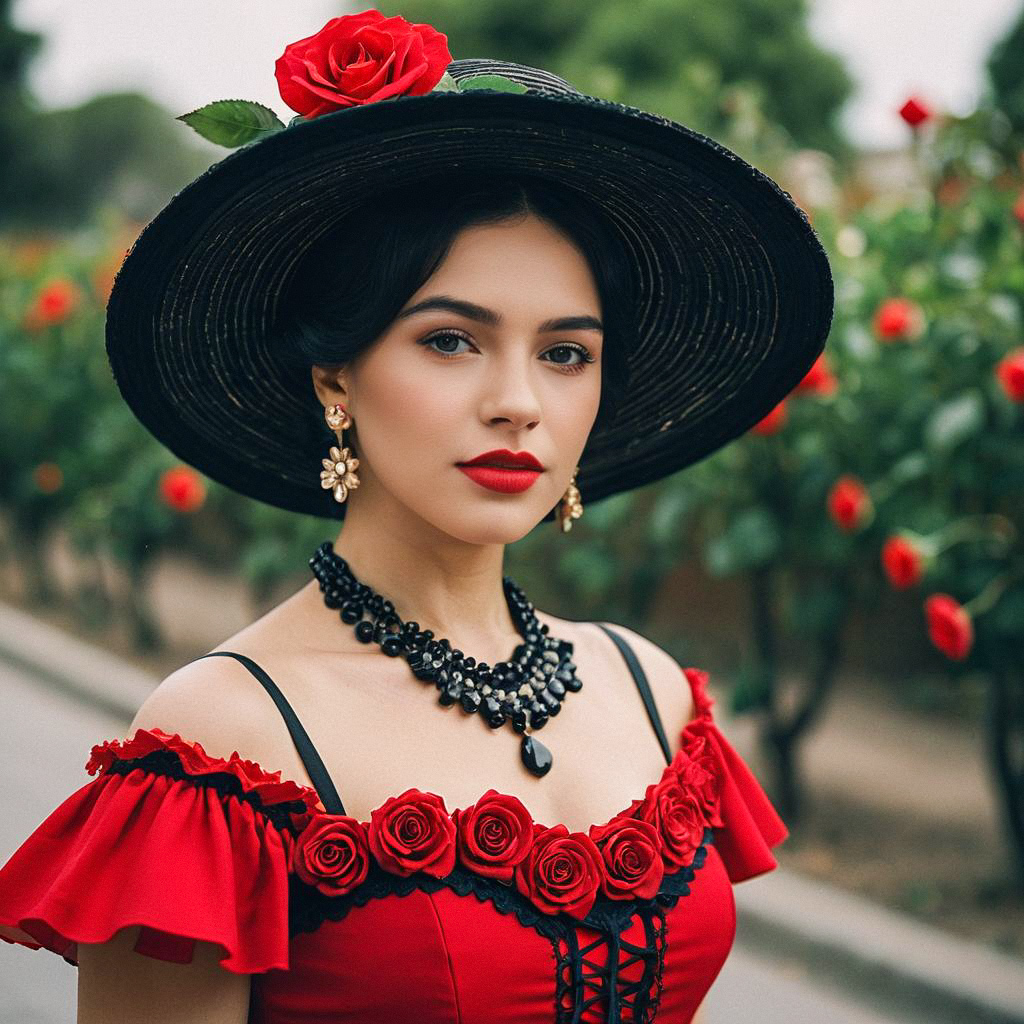 Woman in Red Flamenco Dress Outdoors
