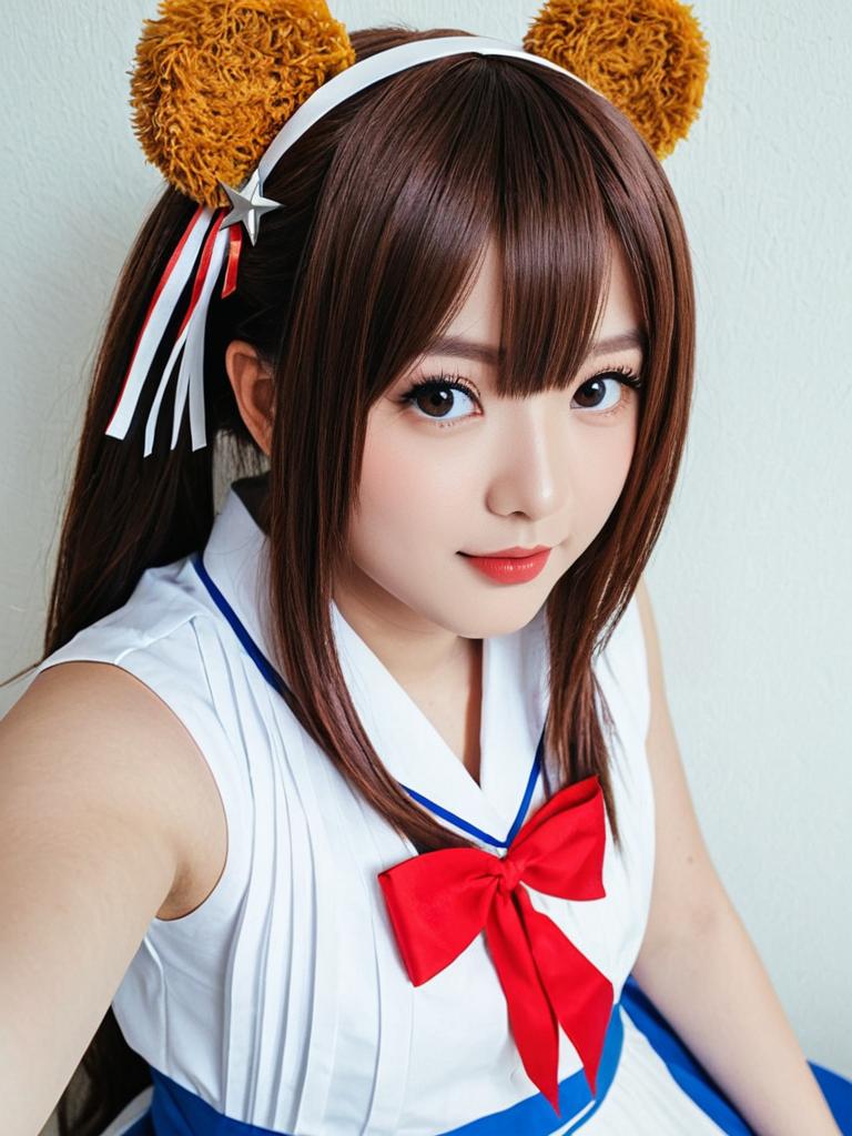 Ankimo Tokino Sora Anime Cosplay Woman in Sailor School Uniform with Bear Ears