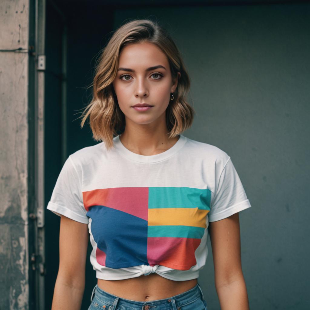 Fashionable Woman in Colorful Knot T-Shirt