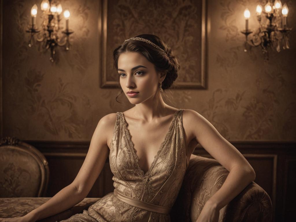 Elegant woman in vintage decor