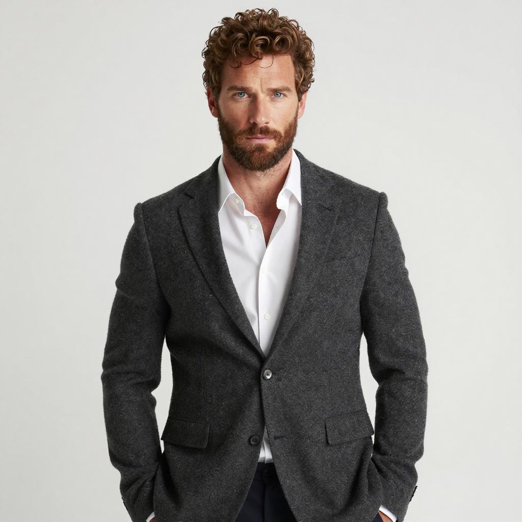 Man in Charcoal Grey Blazer with White Shirt Studio Portrait