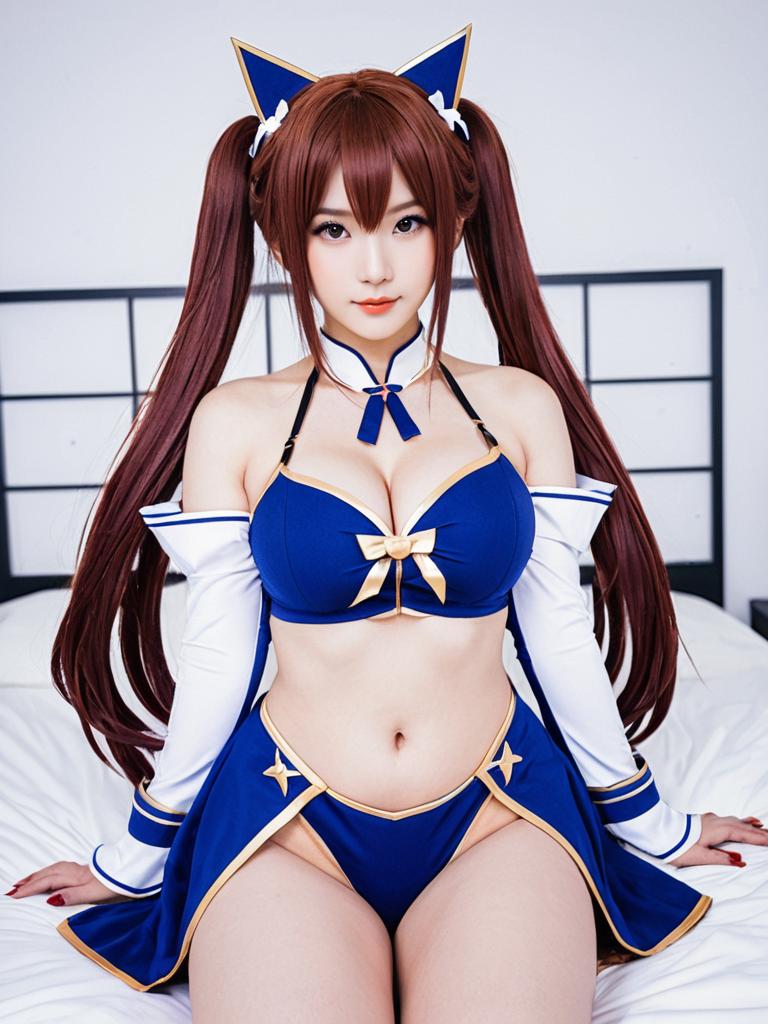 Anchorage Azur Lane Cosplay in Blue Nautical Outfit with Cat Ears
