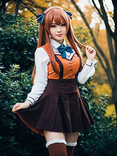 Woman Cosplaying Monika from Doki Doki Literature Club in Realistic Costume