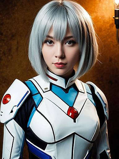 Realistic Rei Ayanami Cosplay Woman in Neon Genesis Evangelion Plug Suit