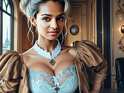 Stylish Young Woman in Beige Jacket and Lace Top