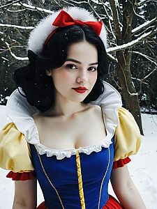 Young Woman in Vintage Costume in Snowy Forest