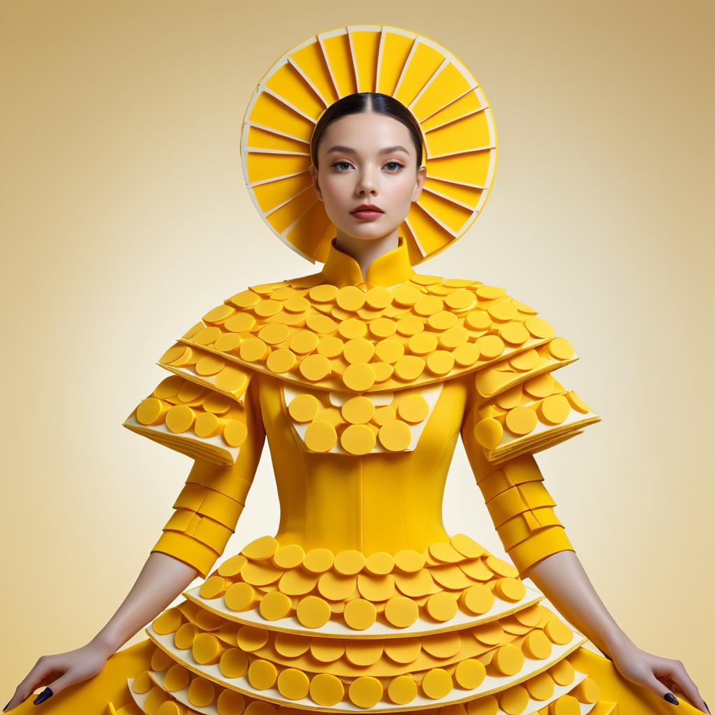 Woman in Vibrant Yellow Avant-Garde Dress