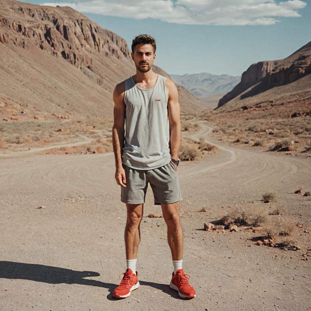 Man in Sporty Attire on Desert Road