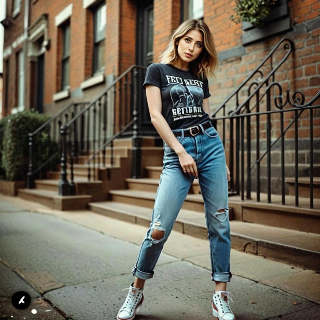 Stylish Young Woman in Trendy Outfit on City Street