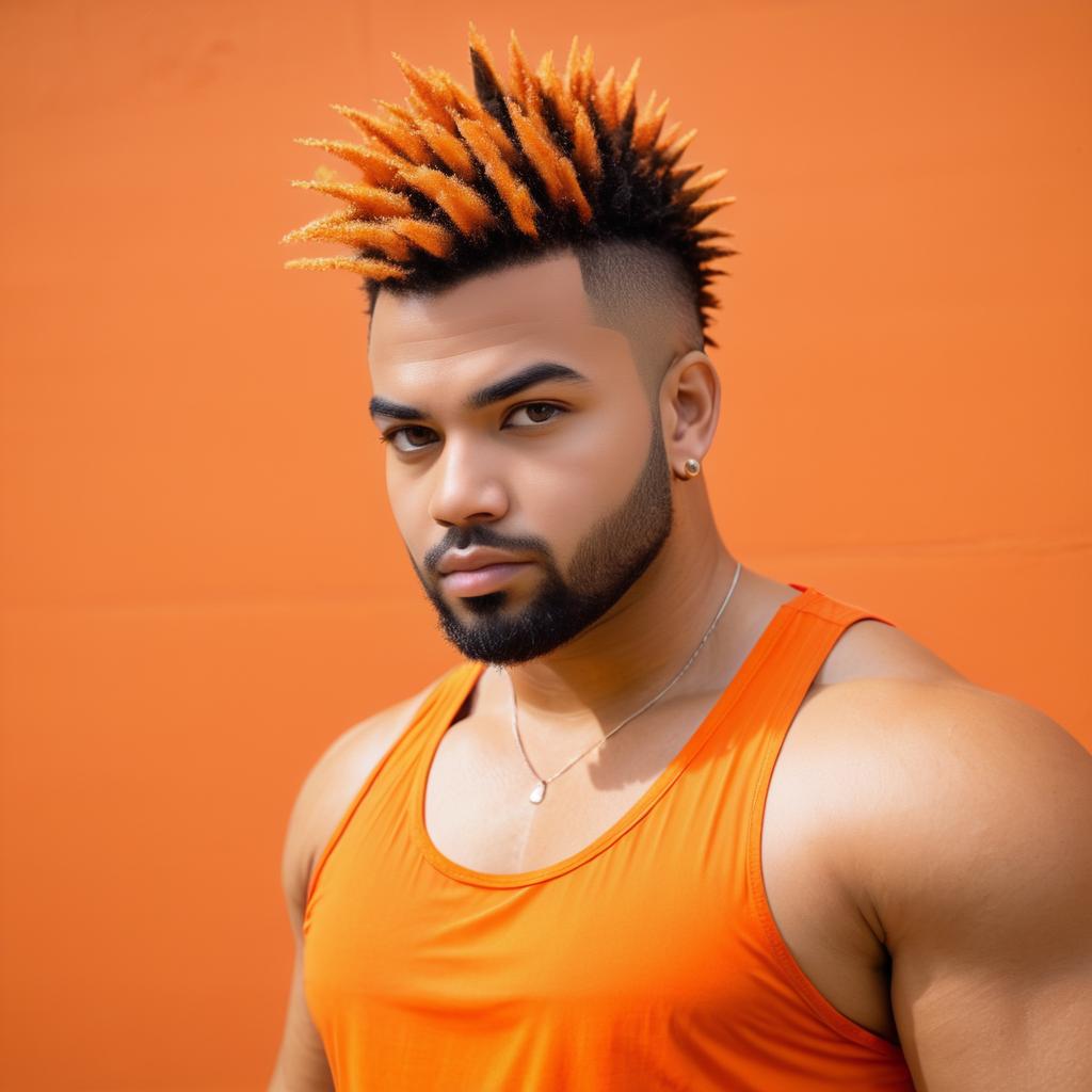 Man with Bold Hairstyle and Orange Background