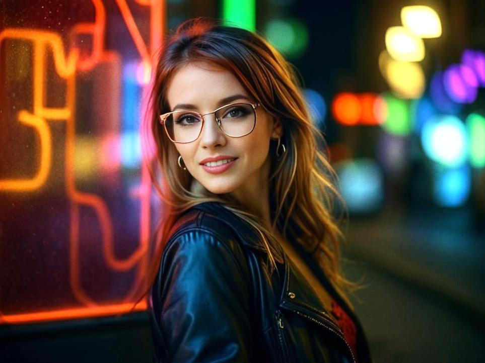 Stylish Woman in Neon Urban Setting