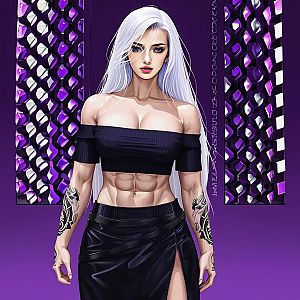 Confident Woman with White Hair and Tattoos