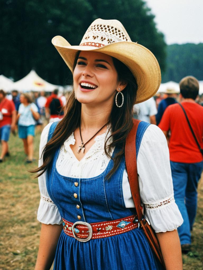 Woman in Country Music Singer Costume Enjoying Music Festival