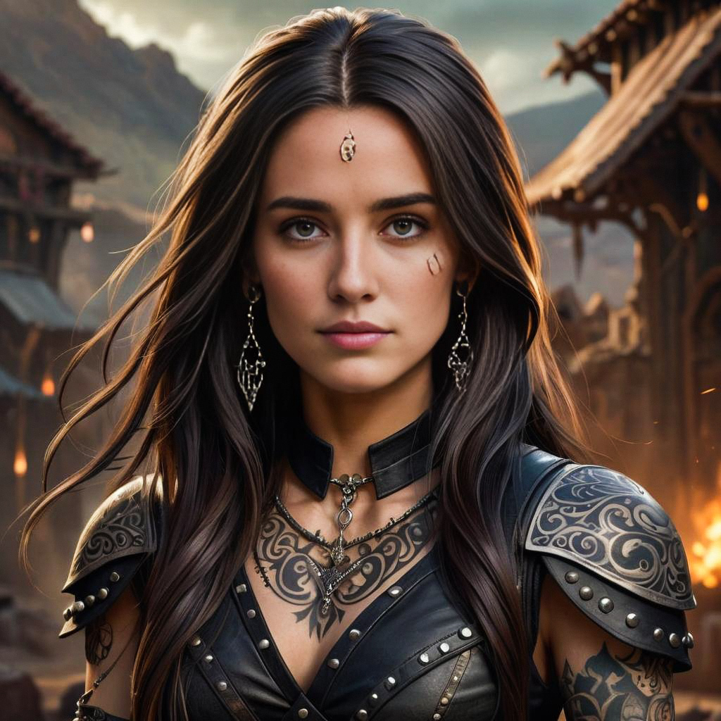 Fantasy Warrior Woman Portrait with Tribal Tattoos
