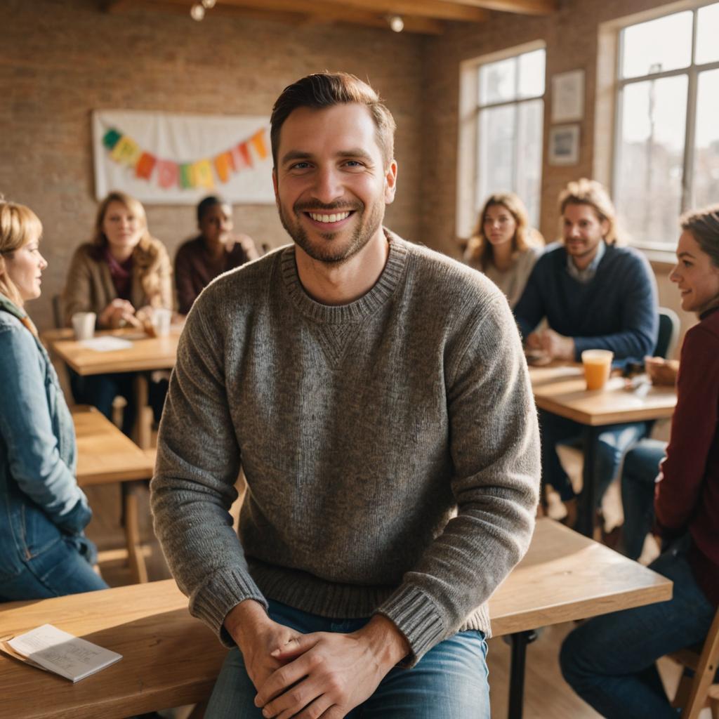 Welcoming portrait of a smiling man in a casual social setting