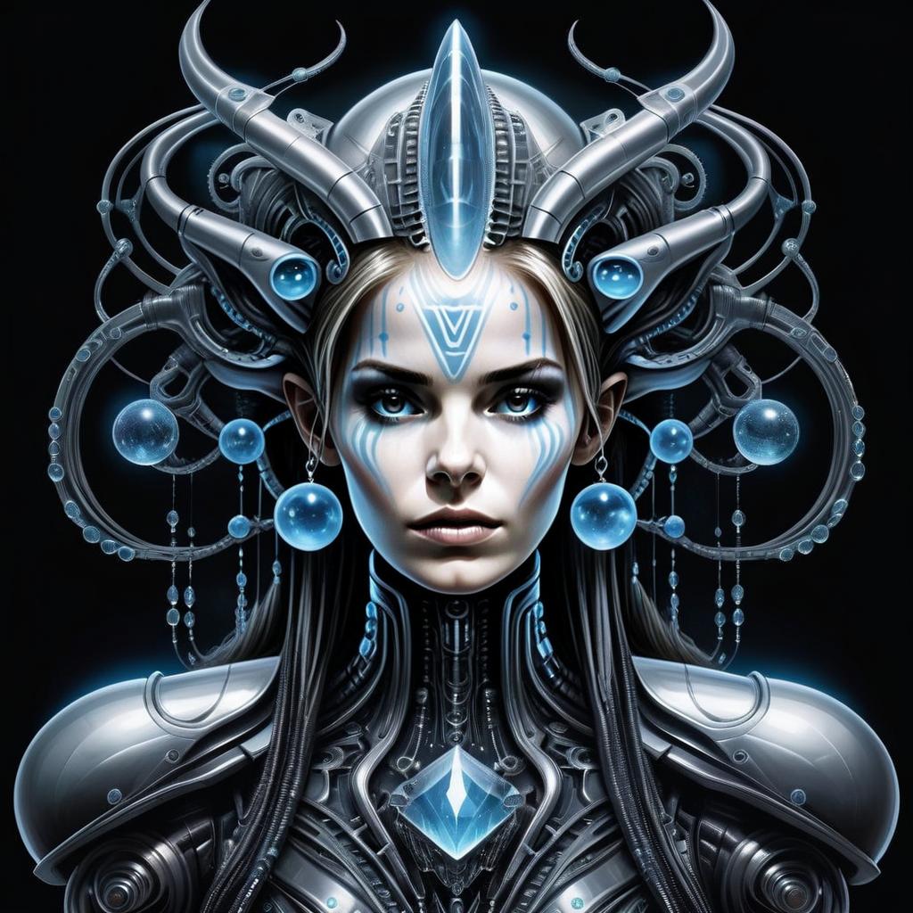 Futuristic Woman in Cybernetic Armor with Glowing Orbs