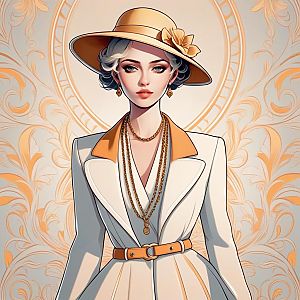 Chic Woman in Cream Suit with Orange Accents