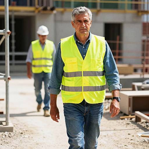 Construction Worker in Yellow Safety Vest on Site