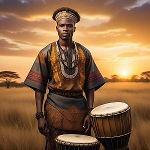 Man in Traditional African Attire at Sunset