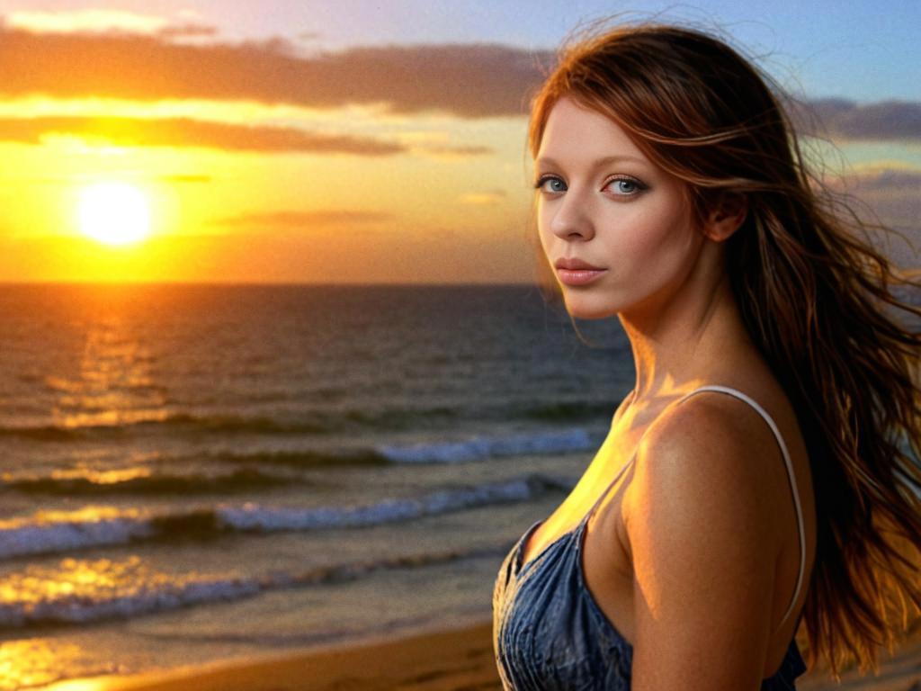 Woman by the Seaside at Sunset