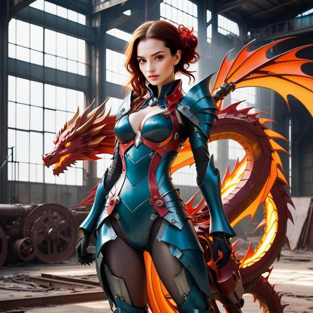 Futuristic Warrior with Mechanical Dragon