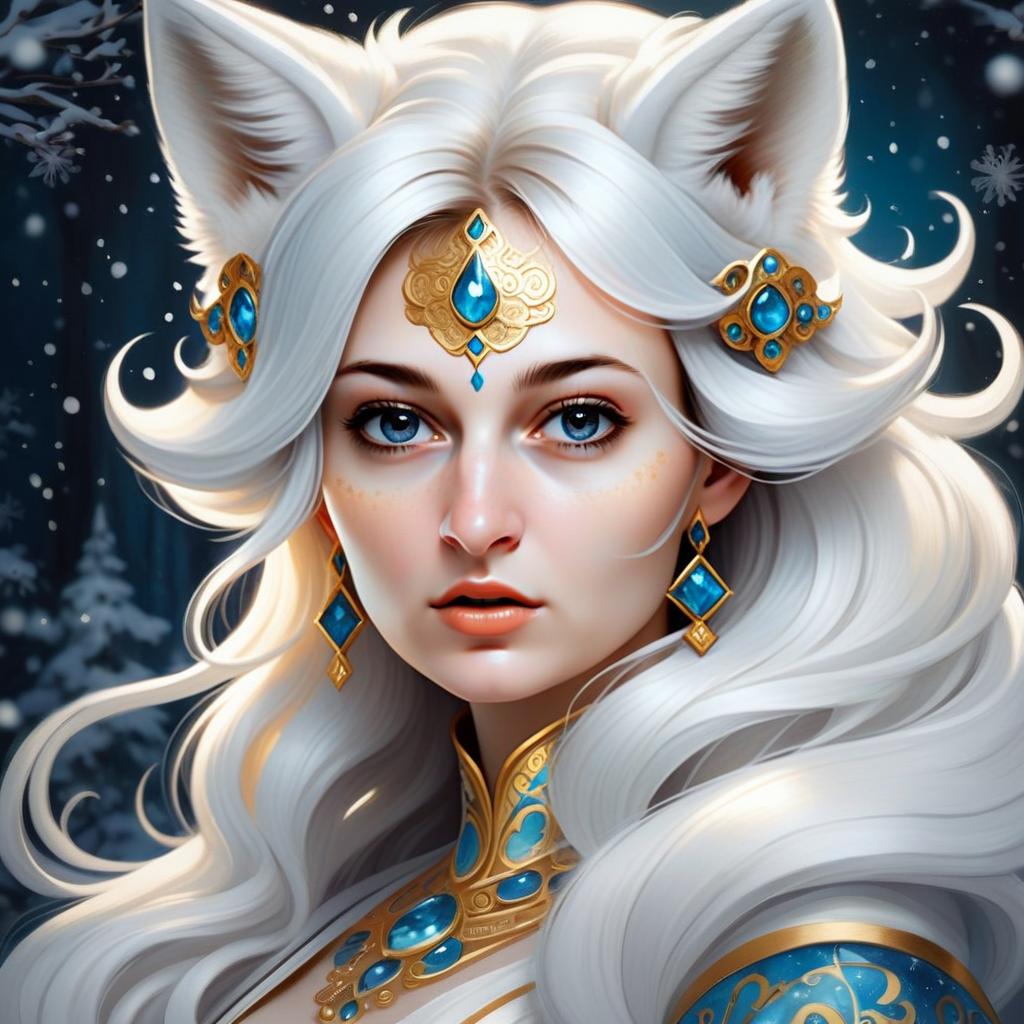 Fantasy Portrait of a Woman with White Hair and Fox Ears Fantasy Portrait of a Woman with White Hair and Fox Ears