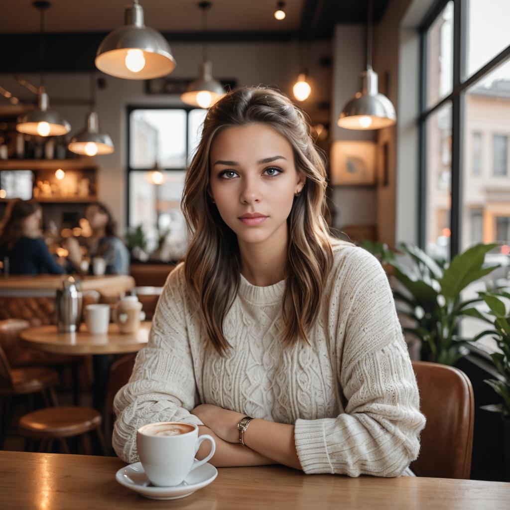 Woman Enjoying Coffee in Cozy Cafe