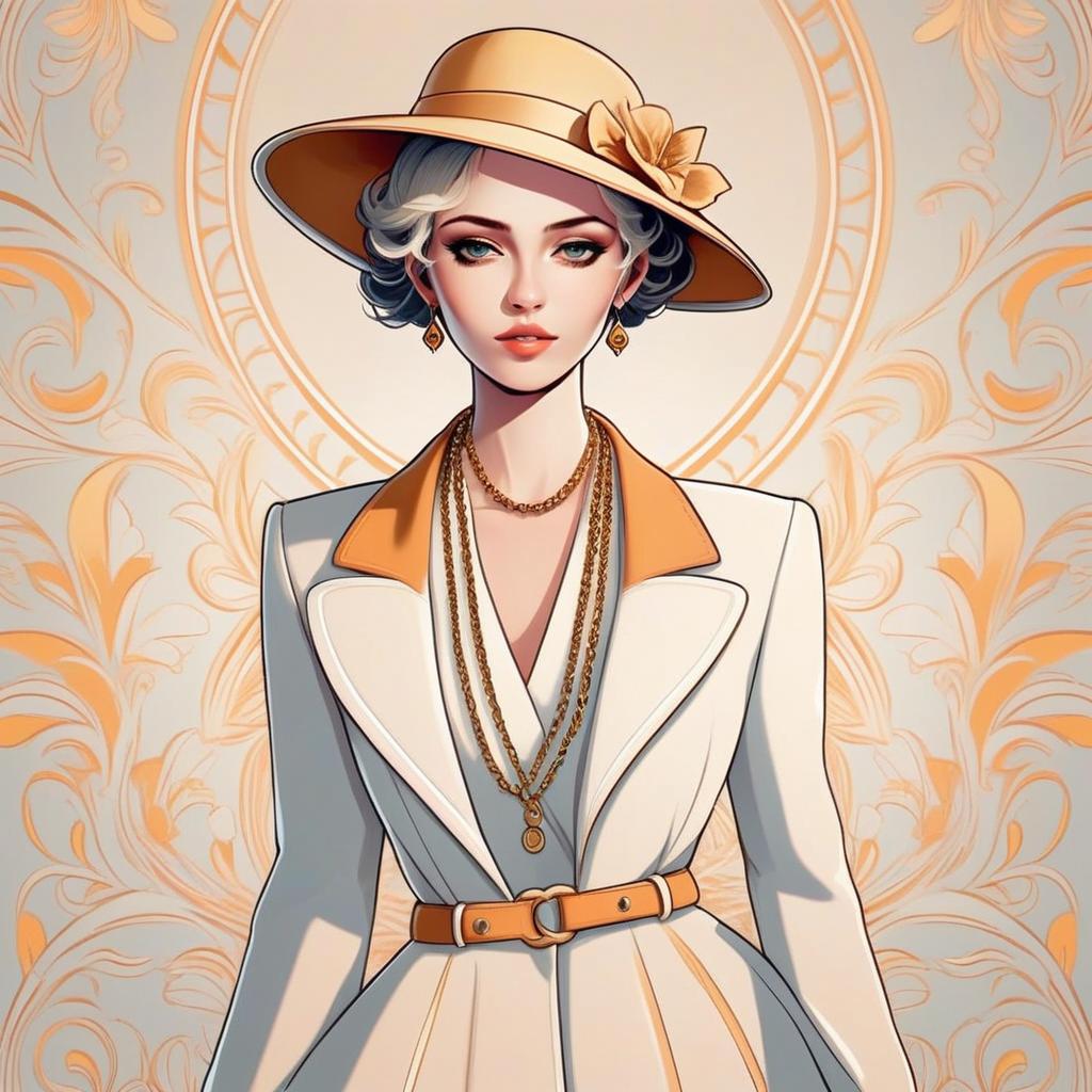 Chic Woman in Cream Suit with Orange Accents Chic Woman in Cream Suit with Orange Accents