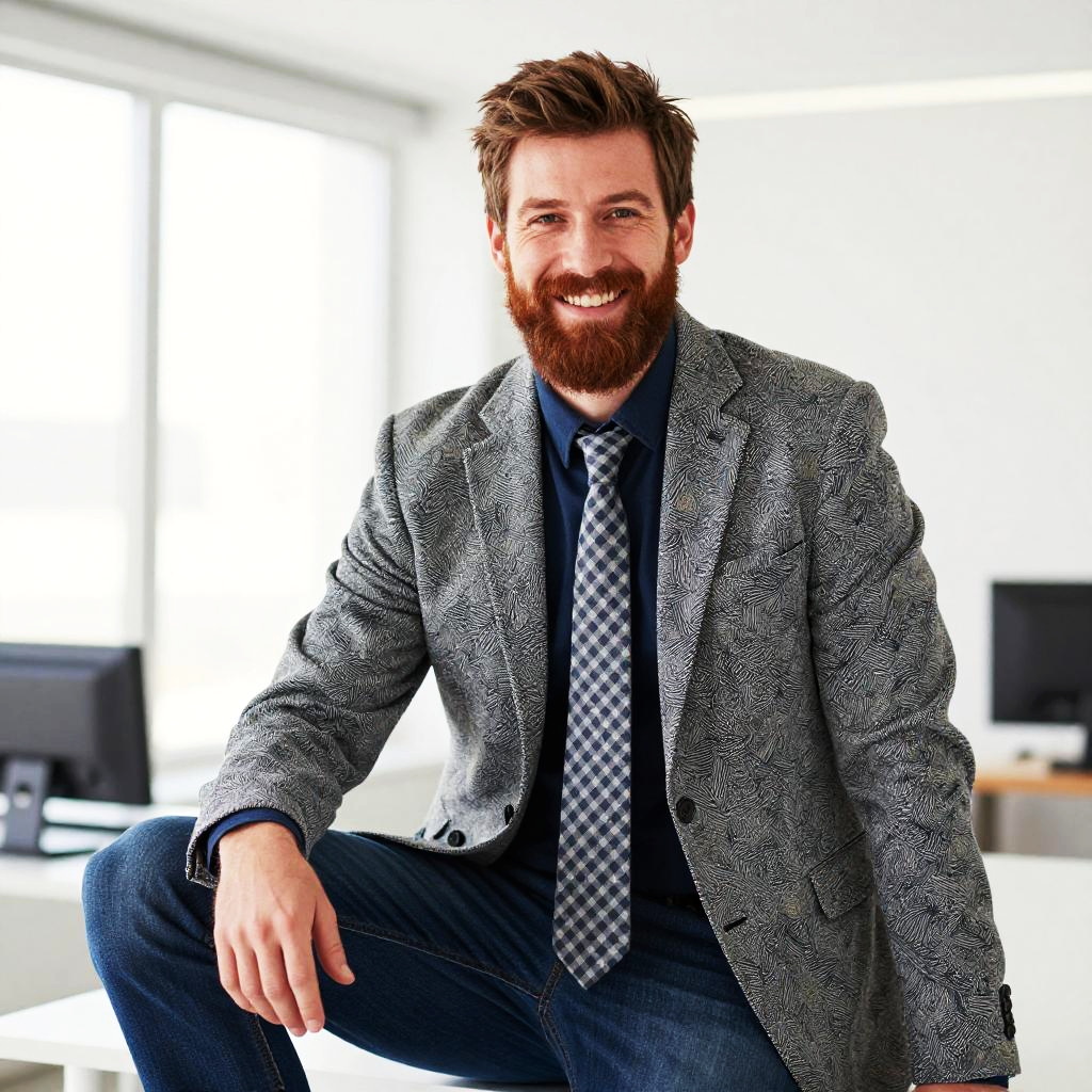 Young Bearded Man in Smart Casual Office Attire