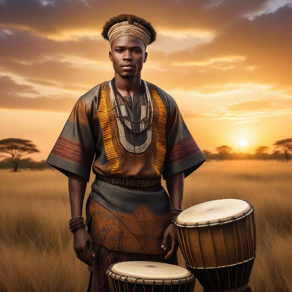 Man in Traditional African Attire at Sunset